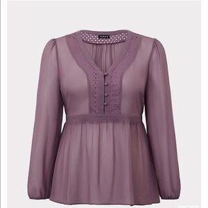 TORRID MAUVE PURPLE LACE CHIFFON BLOUSE